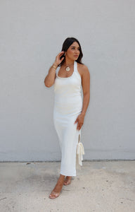 FAYE TIE DETAIL HALTER MIDI DRESS | IVORY