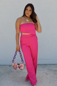 BRITTANY LINEN BANDEAU PANT SET | FUCHSIA