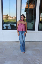 Load image into Gallery viewer, AVERY STRAPLESS SCARF DETAIL SATIN TOP | ROSE
