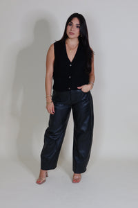 GWEN VEGAN LEATHER BARREL PANTS | BLACK