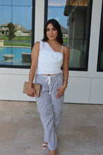 Load image into Gallery viewer, DONNA MID RISE RELAXED BAGGY PANTS | CREAM &amp; NAVY STRIPE