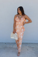 Load image into Gallery viewer, CLEMENTINE RUFFLED FLORAL SATIN MAXI DRESS | APRICOT &amp; IVORY