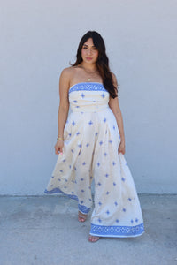 DAYA TUBE TIE BACK JUMPSUIT | IVORY & BLUE