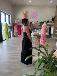 WREN LINEN & KNIT COMBO DRESS | BLACK