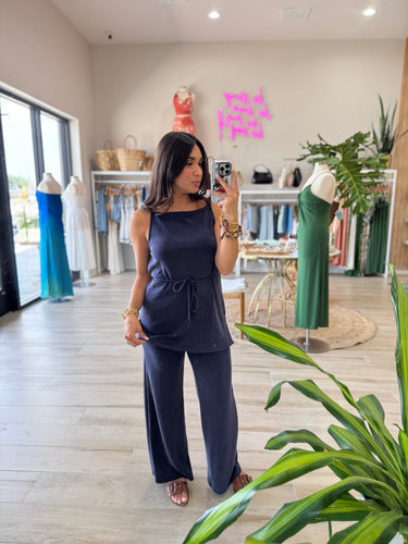 SOFIA BOAT NECK EVERYDAY PANT SET | NAVY