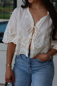 CELINE FLORAL EMBROIDERY BLOUSE | IVORY
