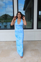 Load image into Gallery viewer, VIVIANNA COWL NECK HALTER MAXI DRESS | BLUE