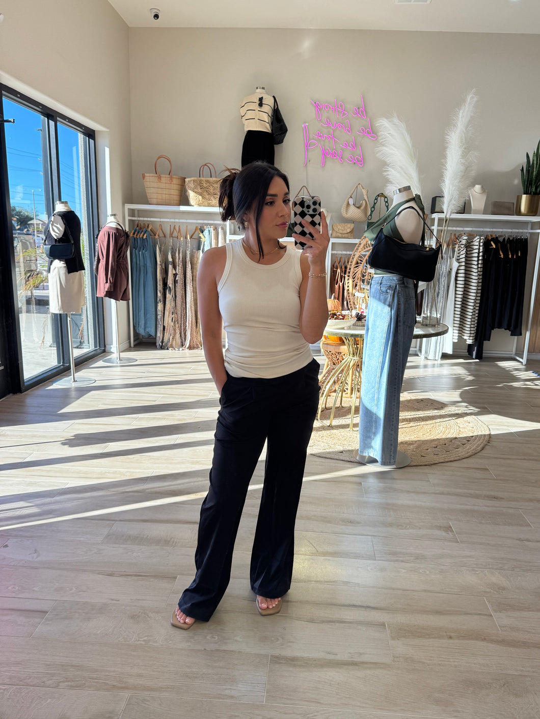 LARK FLEX FLOW FRONT WIDE LEG PANTS | BLACK