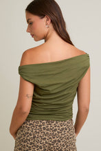 Load image into Gallery viewer, SADIE OFF THE SHOULDER RUCHING TOP | OLIVE GREEN
