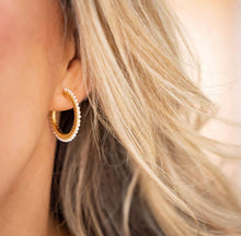 Load image into Gallery viewer, ONLY YOU PAVE PEARL HOOPS | GOLD FILLED