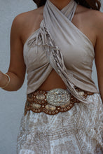 Load image into Gallery viewer, DAKOTA HALTER TASSEL TOP | TAUPE