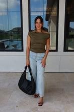 Load image into Gallery viewer, SADIE OFF THE SHOULDER RUCHING TOP | OLIVE GREEN