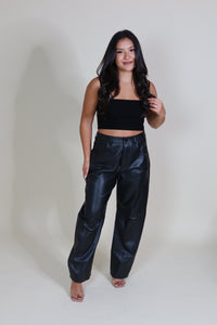 GWEN VEGAN LEATHER BARREL PANTS | BLACK