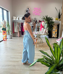 LUCY HALTER NECK JUMPSUIT | LT DENIM