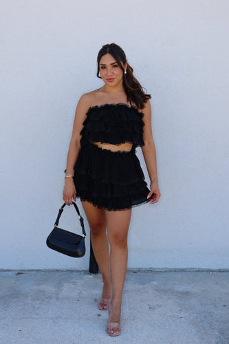 EMBER RUFFLED TULLE MINI SKIRT SET | BLACK