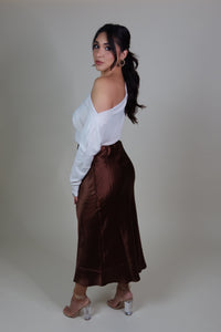 ASHER SATIN SKIRT | CHESTNUT