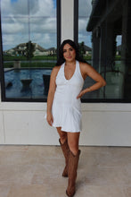 Load image into Gallery viewer, RODEO NIGHTS HALTER DENIM MINI DRESS | WHITE