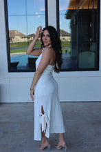 Load image into Gallery viewer, FAYE TIE DETAIL HALTER MIDI DRESS | IVORY