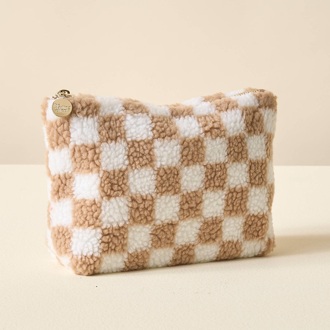 CHECKERED TEDDY POUCH | TAN