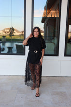 Load image into Gallery viewer, HARMONY T-SHIRT LACE SKIRT MAXI DRESS | BLACK