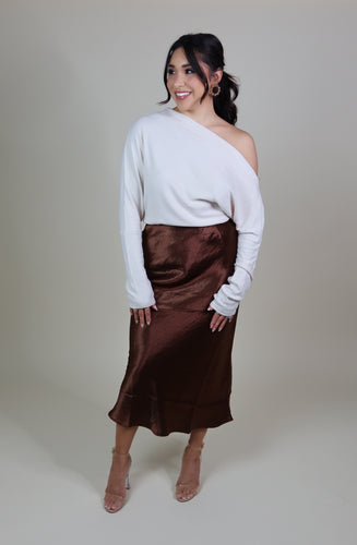 ASHER SATIN SKIRT | CHESTNUT