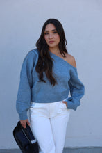 Load image into Gallery viewer, ASHTON SHOULDER SWEATER TOP | MUTED BLUE