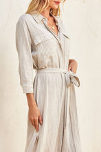 Load image into Gallery viewer, PIPER PINSTRIPED MAXI SHIRT DRESS | OATMILK &amp; BLACK