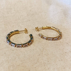 ELLIE BAGUETTE CZ ZIRCON HOOP EARRINGS