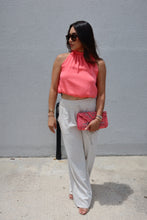 Load image into Gallery viewer, LARK SILK ELASTIC HIGH NECK CROP TOP | CORAL
