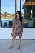 Load image into Gallery viewer, TRINITY SATIN DRAPED ASYMMETRIC TOP | DK MOCHA