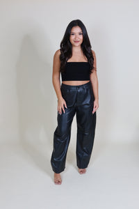 GWEN VEGAN LEATHER BARREL PANTS | BLACK