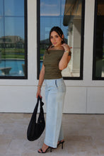 Load image into Gallery viewer, SADIE OFF THE SHOULDER RUCHING TOP | OLIVE GREEN