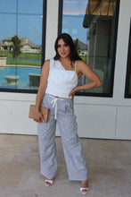 Load image into Gallery viewer, DONNA MID RISE RELAXED BAGGY PANTS | CREAM &amp; NAVY STRIPE