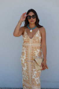 BRISTAL BOHO CHIC MAXI DRESS | BEIGE & CAMEL