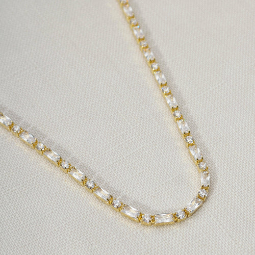 KARLA BAGUETTE & ROUND CZ CHOKER NECKLACE