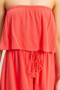 KARA RUFFLE TUBE ROMPER | CORAL