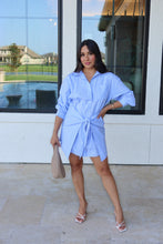 Load image into Gallery viewer, ZARA STRIPED WRAP SHIRT DRESS | BLUE