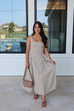 Load image into Gallery viewer, TALIA STRIPED BUCKLE  MIDI DRESS | CREAM &amp; BROWN