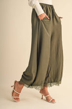 Load image into Gallery viewer, BEATRICE BARREL LACE HEM PANTS | OLIVE