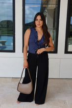Load image into Gallery viewer, NATASHA V-NECK RUFFLE TIE FRONT KNIT TOP | NAVY