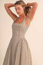 Load image into Gallery viewer, TALIA STRIPED BUCKLE  MIDI DRESS | CREAM &amp; BROWN