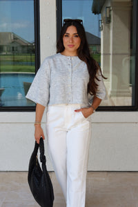 KINSLEY KNIT CARDIGAN TOP | HEATHER GREY