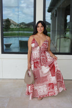 Load image into Gallery viewer, FLORENCE PATCHWORK PAISLEY MAXI DRESS | BURGANDY