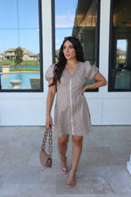 Load image into Gallery viewer, CHARLOTTE STRIPED ZIP UP MINI DRESS | BROWN &amp; CREAM