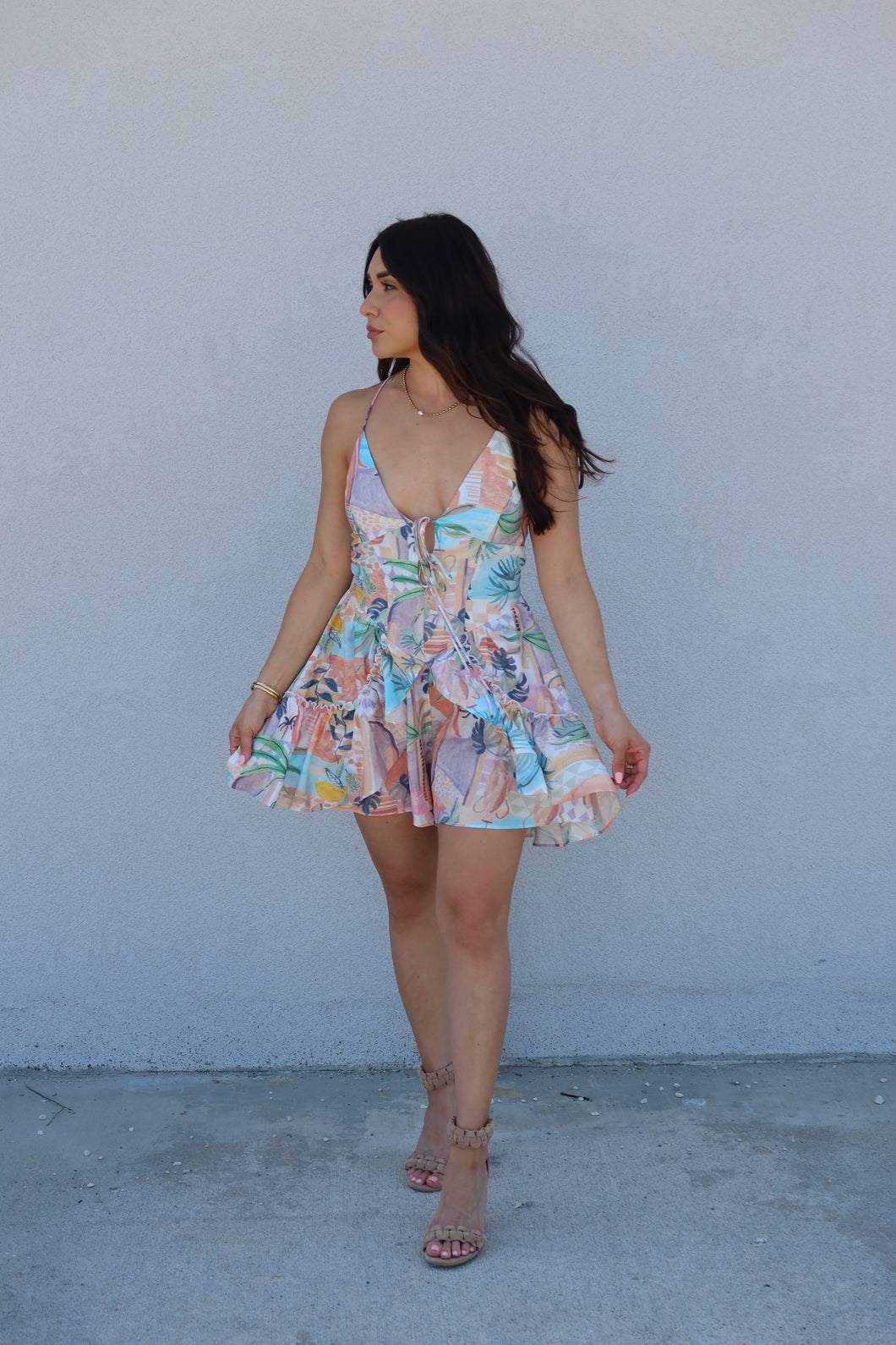 CAPRI MOTIF RUFFLED CAMI ROMPER | SOFT PINK