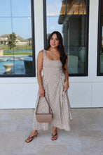 Load image into Gallery viewer, TALIA STRIPED BUCKLE  MIDI DRESS | CREAM &amp; BROWN