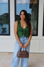 Load image into Gallery viewer, GABRIELA V-NECK RUFFLE DETAIL SWEATER TOP | GREEN