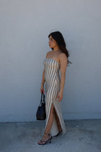 Load image into Gallery viewer, KIARA TEXTURED STRIPED KNIT STRAPLESS DRESS | NATURAL
