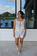 Load image into Gallery viewer, SICILY FLORALS EMBROIDED SHORT SET | BLUE &amp; BEIGE