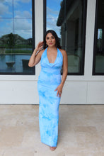 Load image into Gallery viewer, VIVIANNA COWL NECK HALTER MAXI DRESS | BLUE